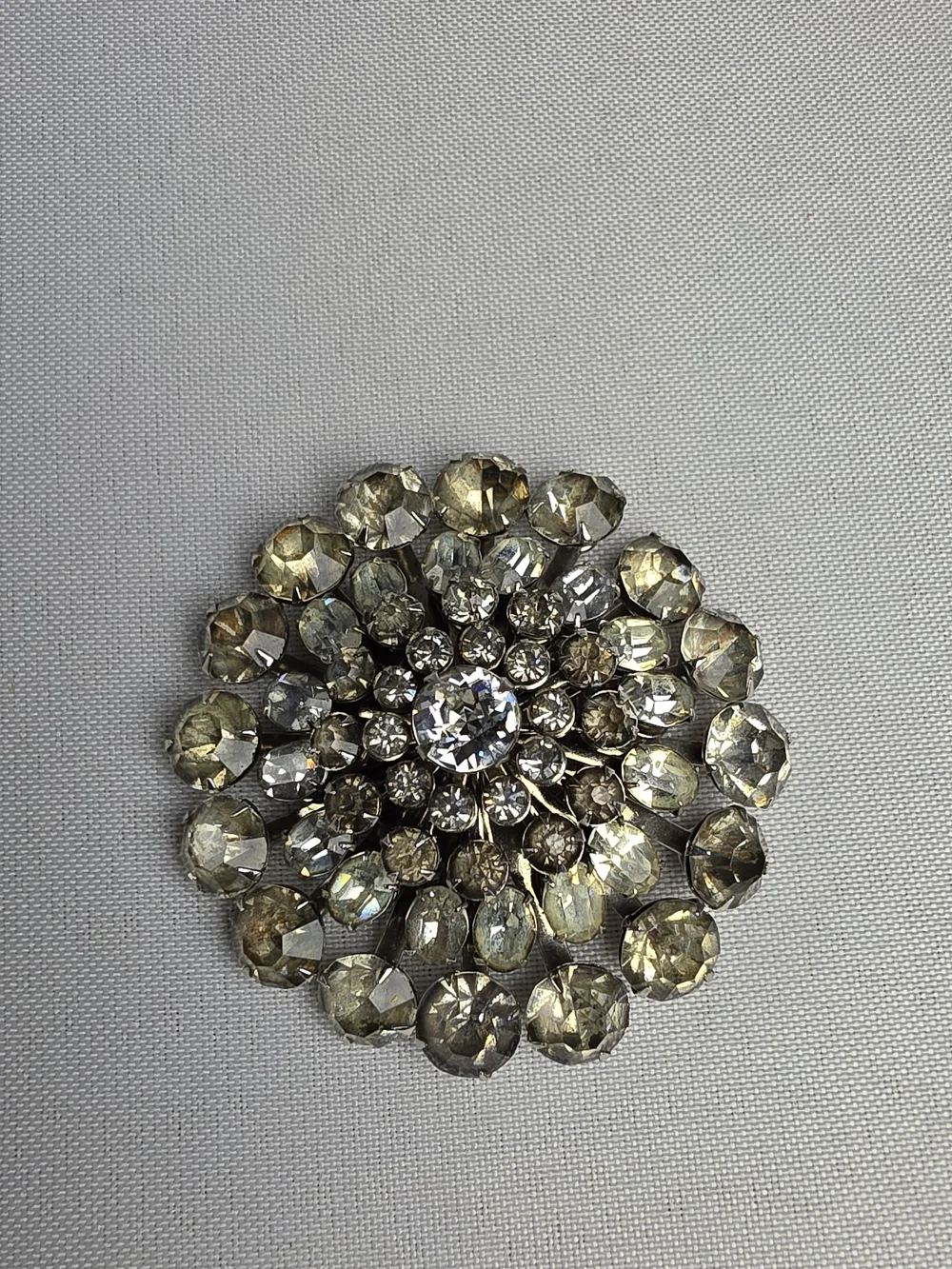 Vintage Signed Coro Rhinestone Starburst Brooch Mid-Century Silver Tone Pin